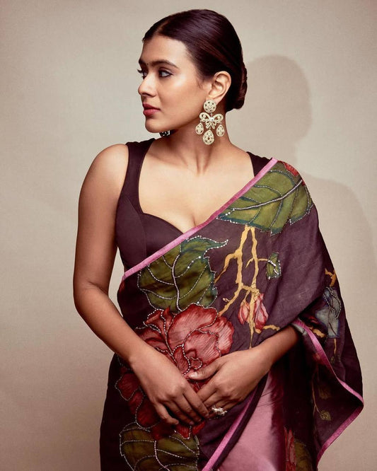 Hebah Patel inspired Georgette Embroidery Saree