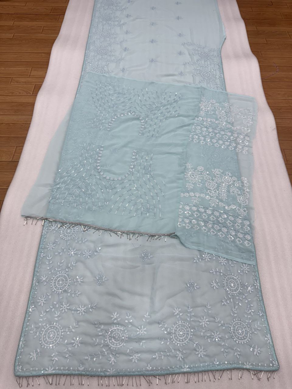 Bollywood Faux Georgette Full Sequins Sky Blue Saree