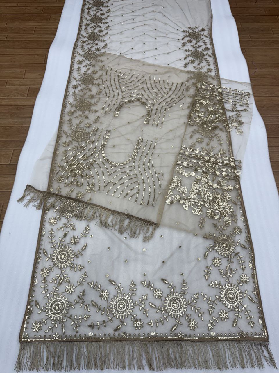 Bollywood Faux Georgette Full Sequins Golden Saree