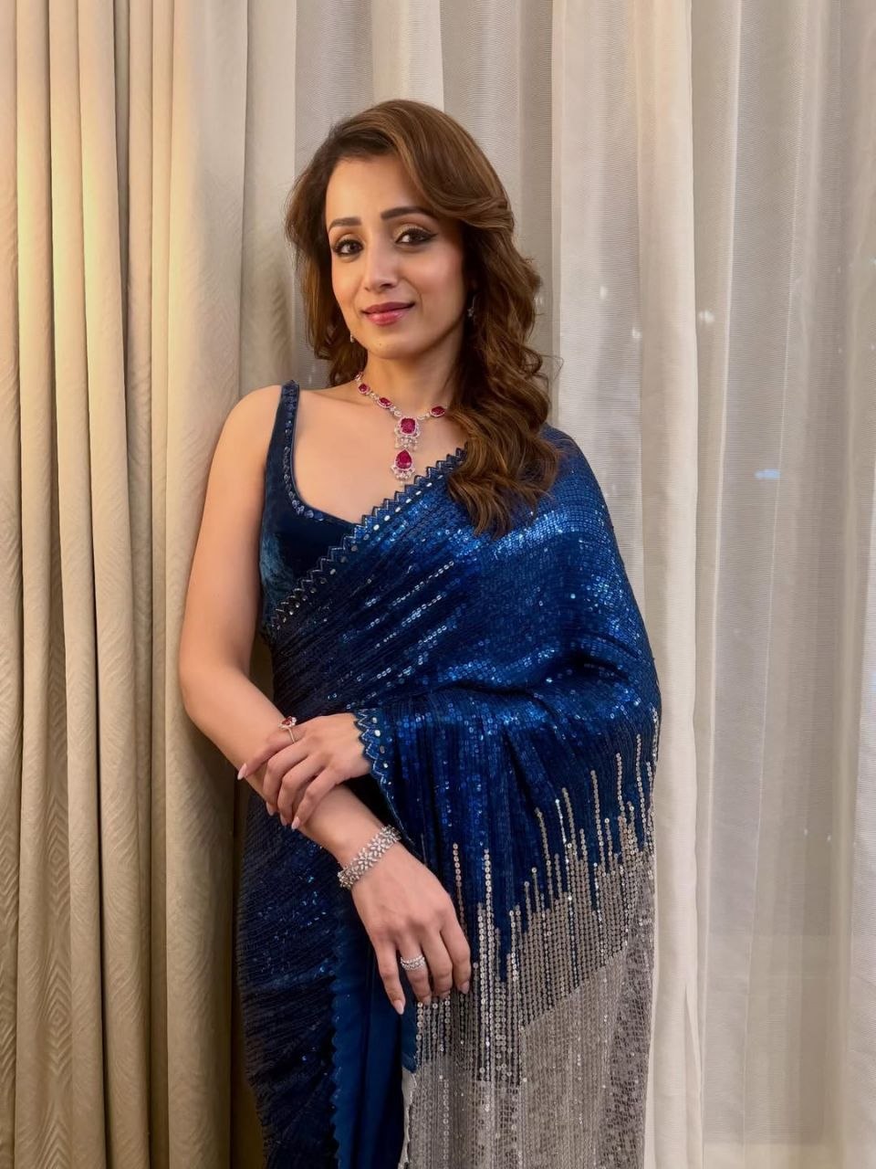 Trisha Krishnan Inspired Bollywood BlockBuster SEQUINS Saree