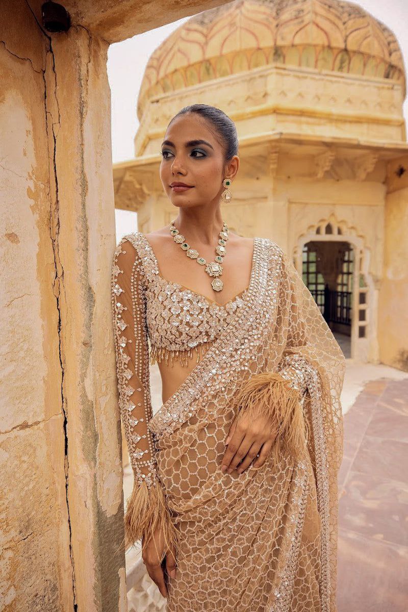 Bollywood Trending Butterfly Net Full Sequins Golden Saree