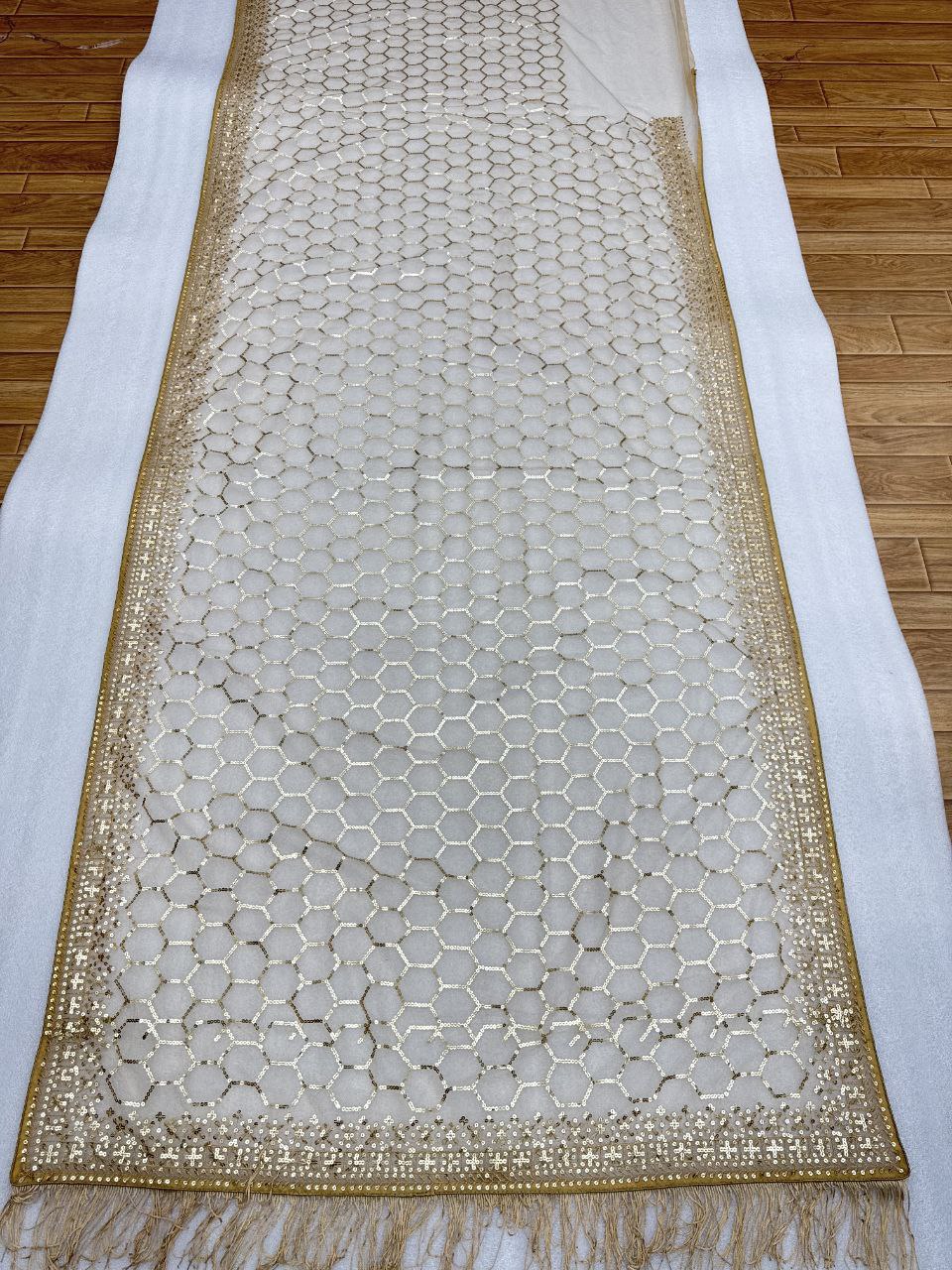 Bollywood Trending Butterfly Net Full Sequins Golden Saree