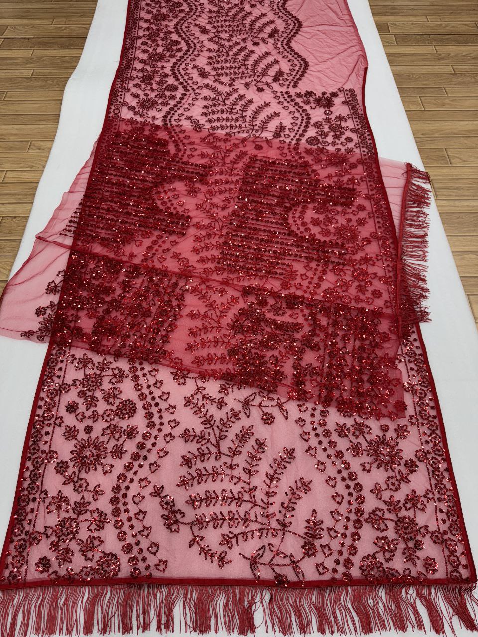 Bollywood Faux Georgette Full Sequins Red Saree