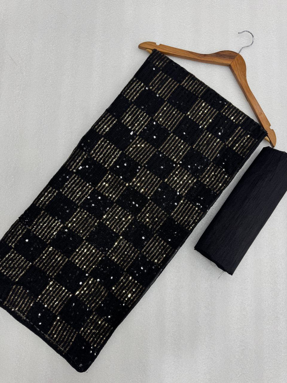 Sanya Inspired Heavy Faux Georgette Full Sequins Black Saree