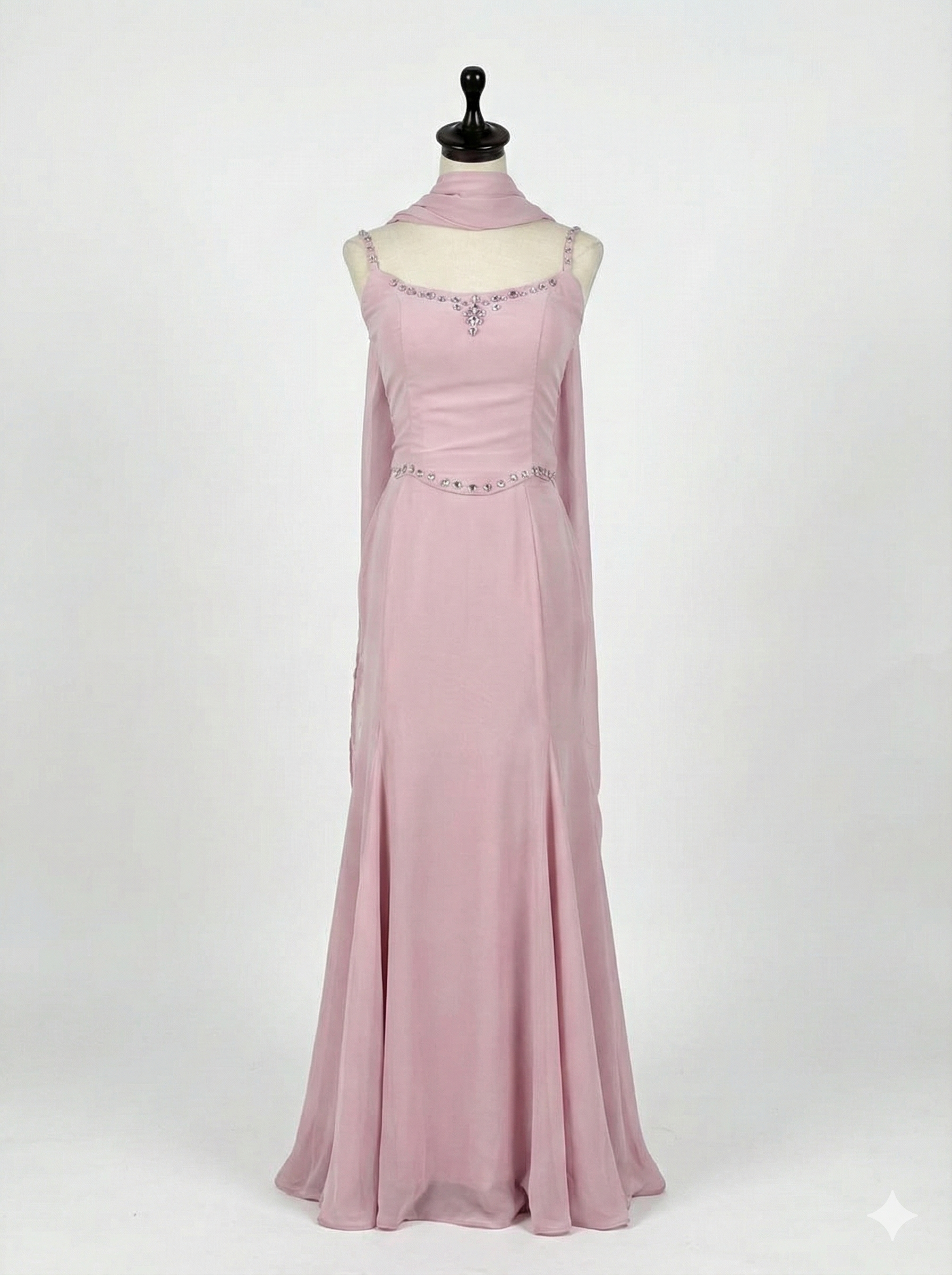 Pearl-Detail Pink Aura Evening Gown