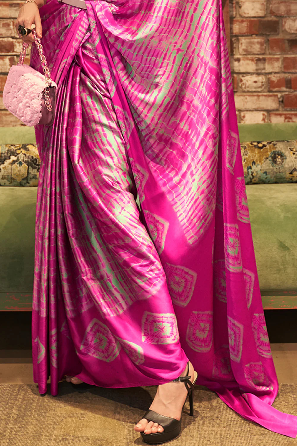 Cerise Pink Satin Silk Saree