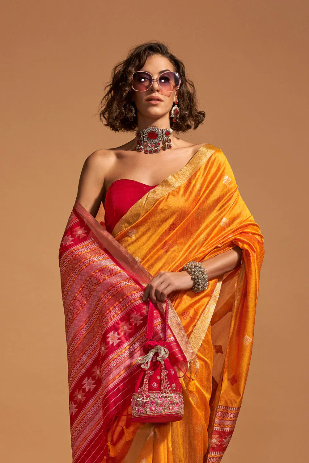 Orange Banarasi Silk Saree