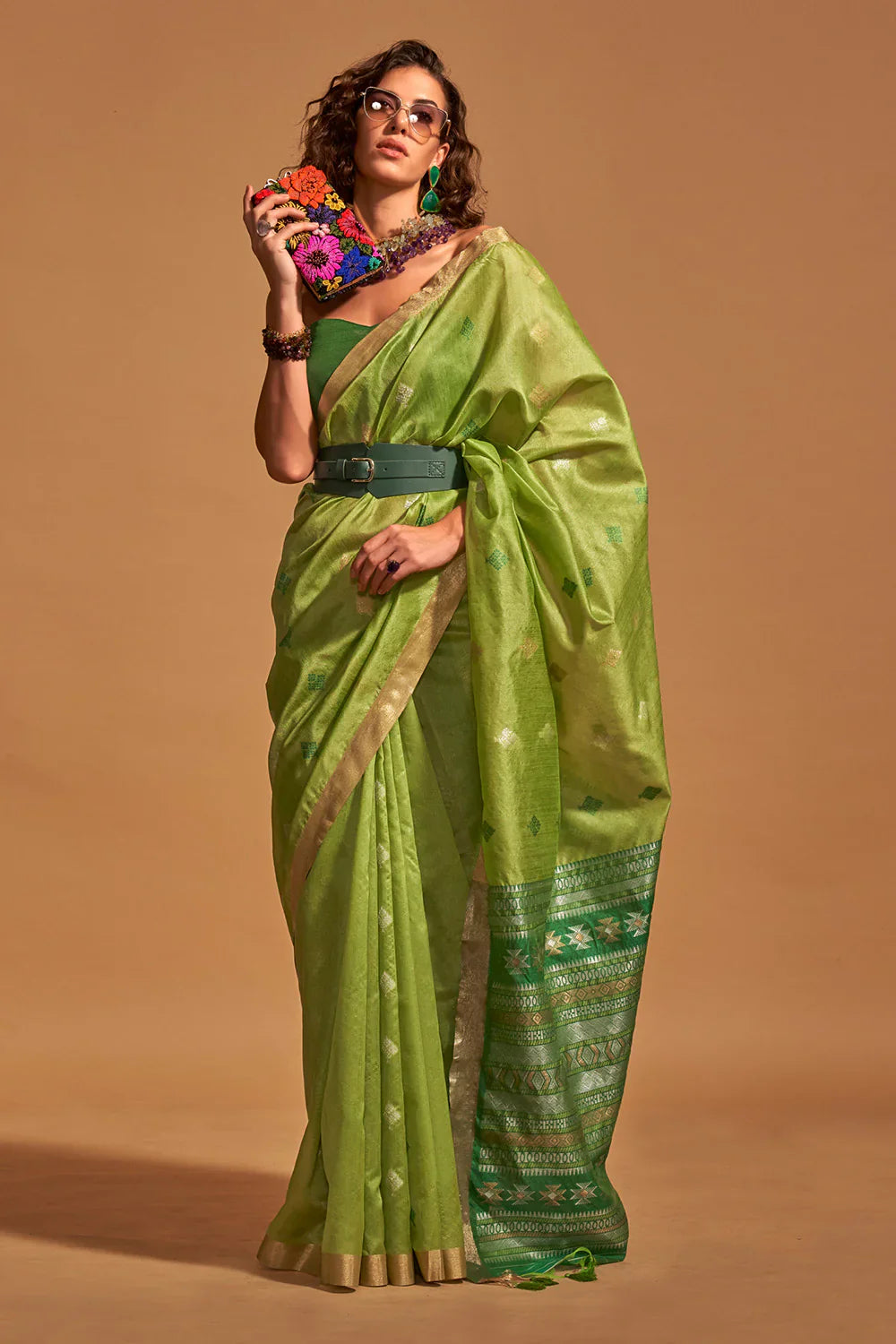 Parrot Green Banarasi Silk Saree