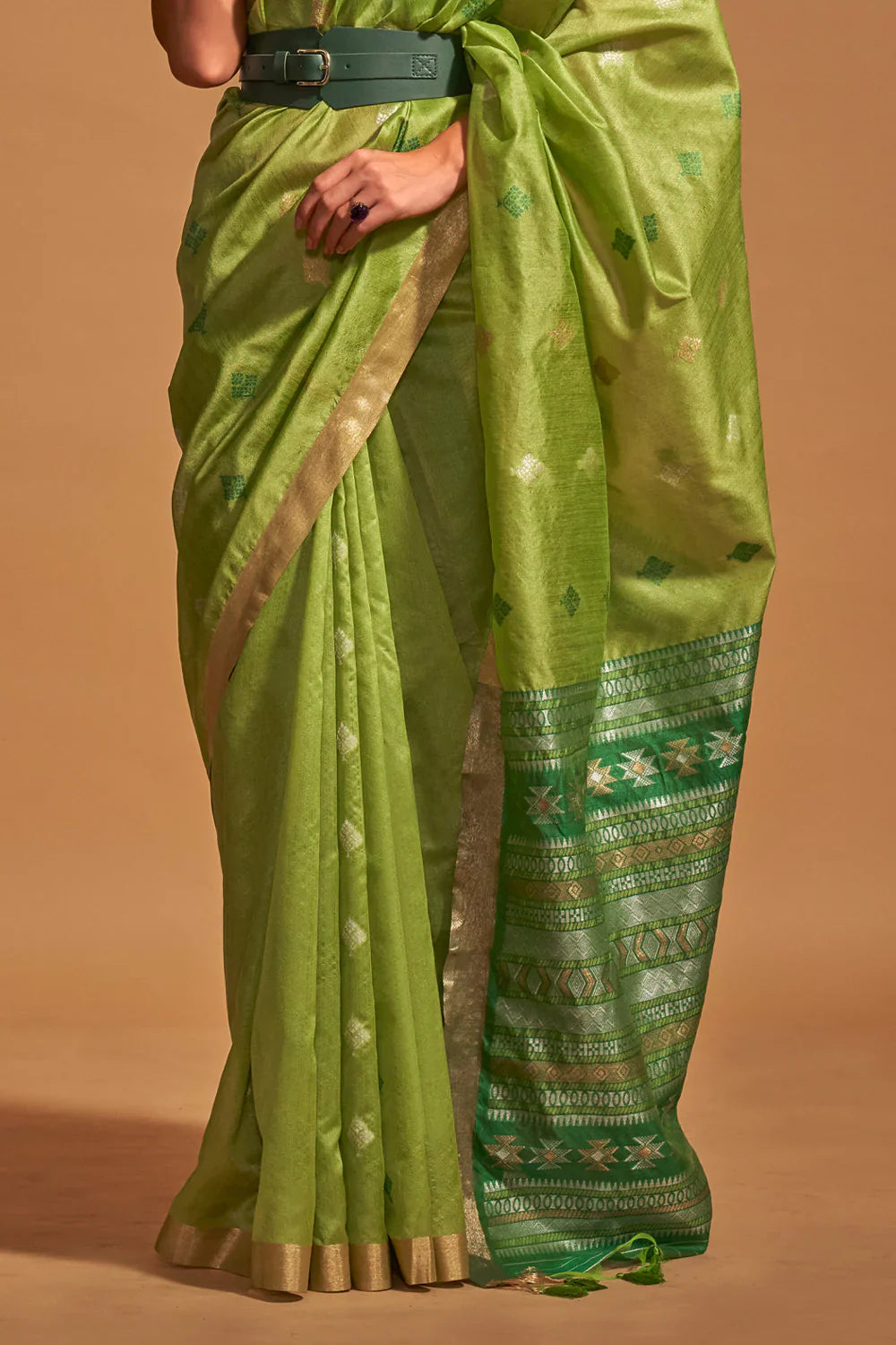 Parrot Green Banarasi Silk Saree