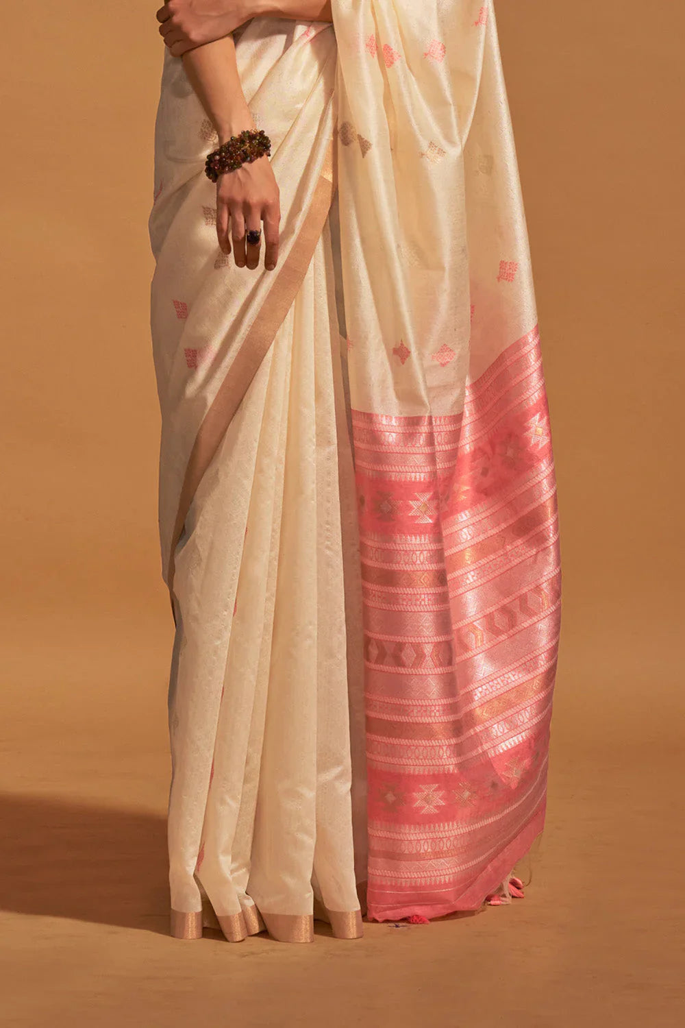 Off White Banarasi Silk Saree