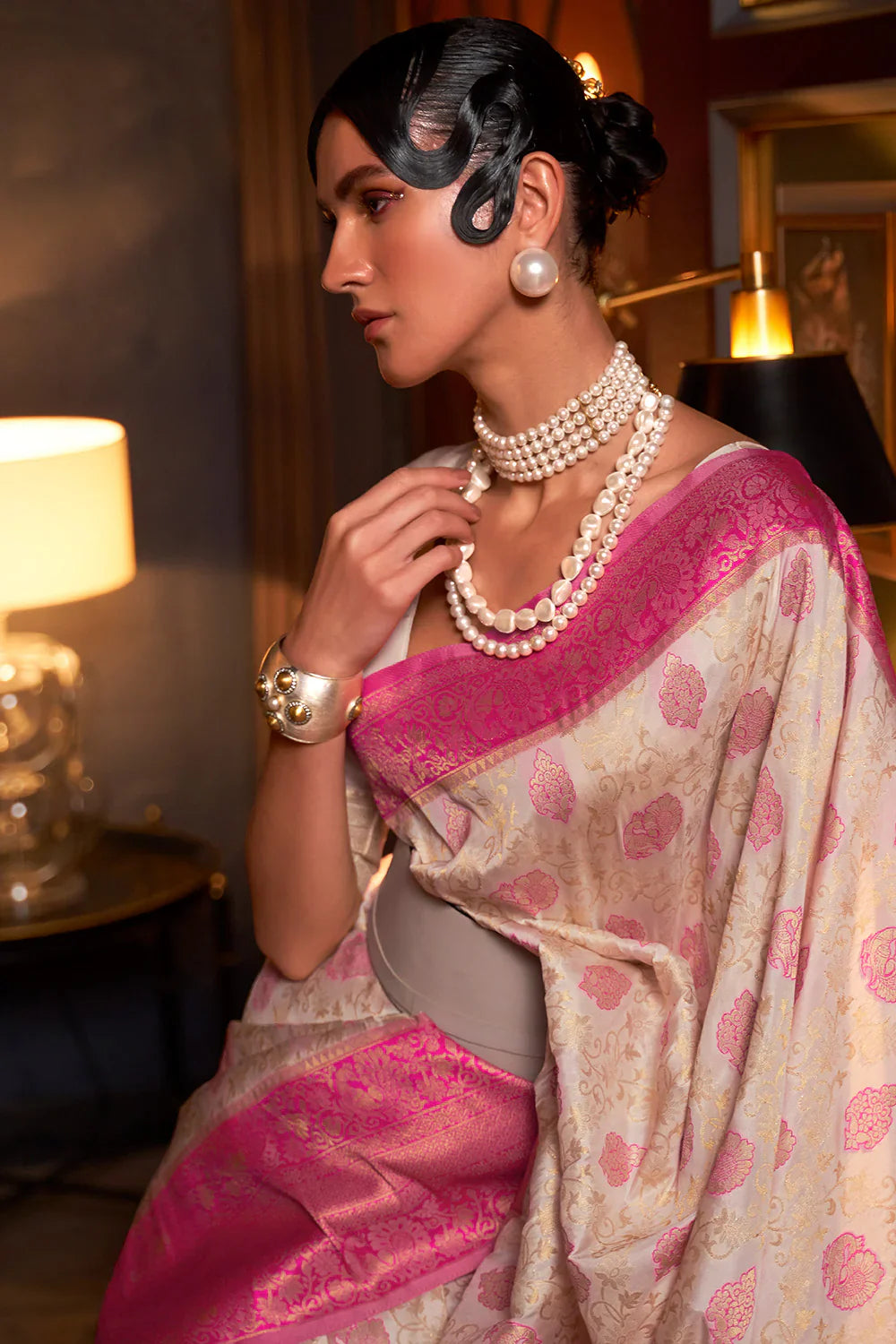 Daisy White Kanjivaram Saree
