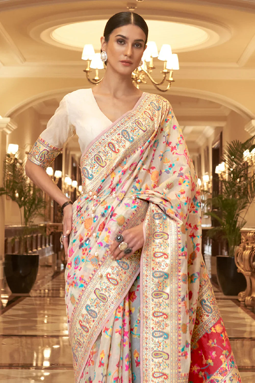 Cosmic White Pashmina Saree