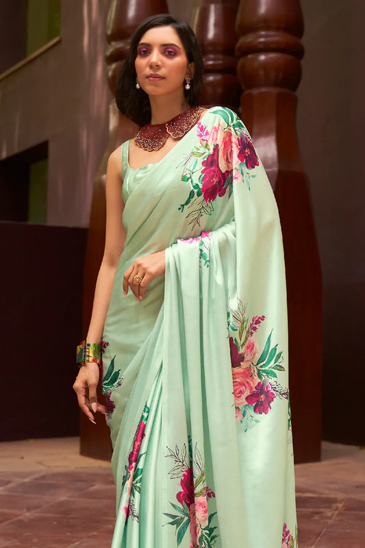 Tea Green Digital Print Saree