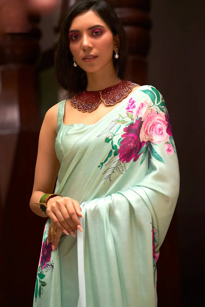 Tea Green Digital Print Saree
