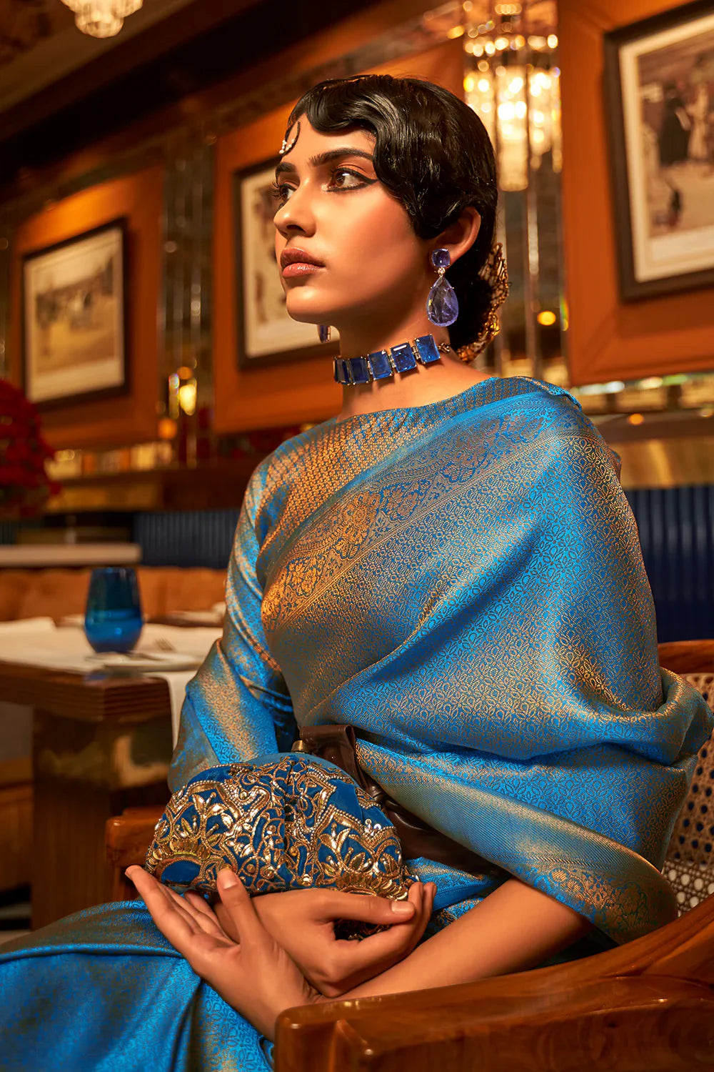 French Blue Kanjivaram Saree