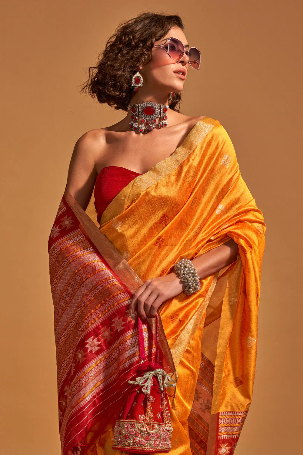 Orange Banarasi Silk Saree