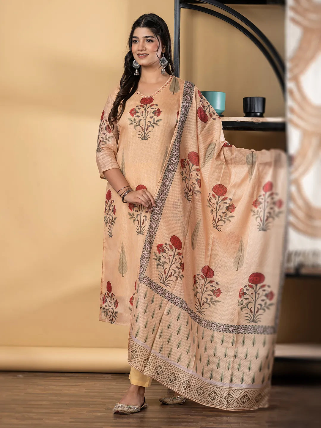 Earthy Floral Kota Doria Suit