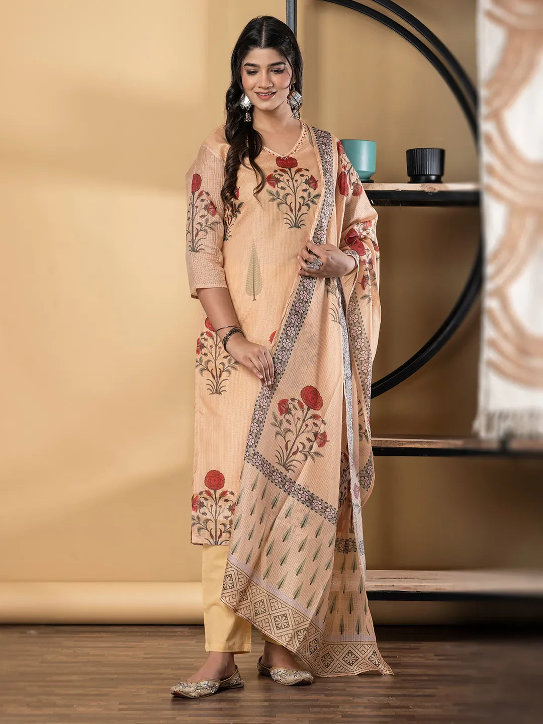 Earthy Floral Kota Doria Suit