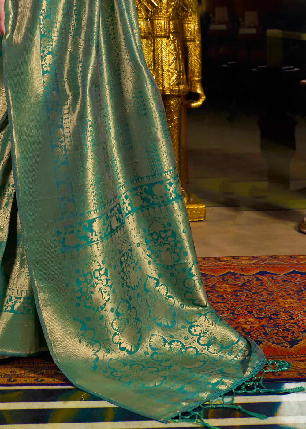 Royal Princess Golden Green Woven Kanjivaram Saree