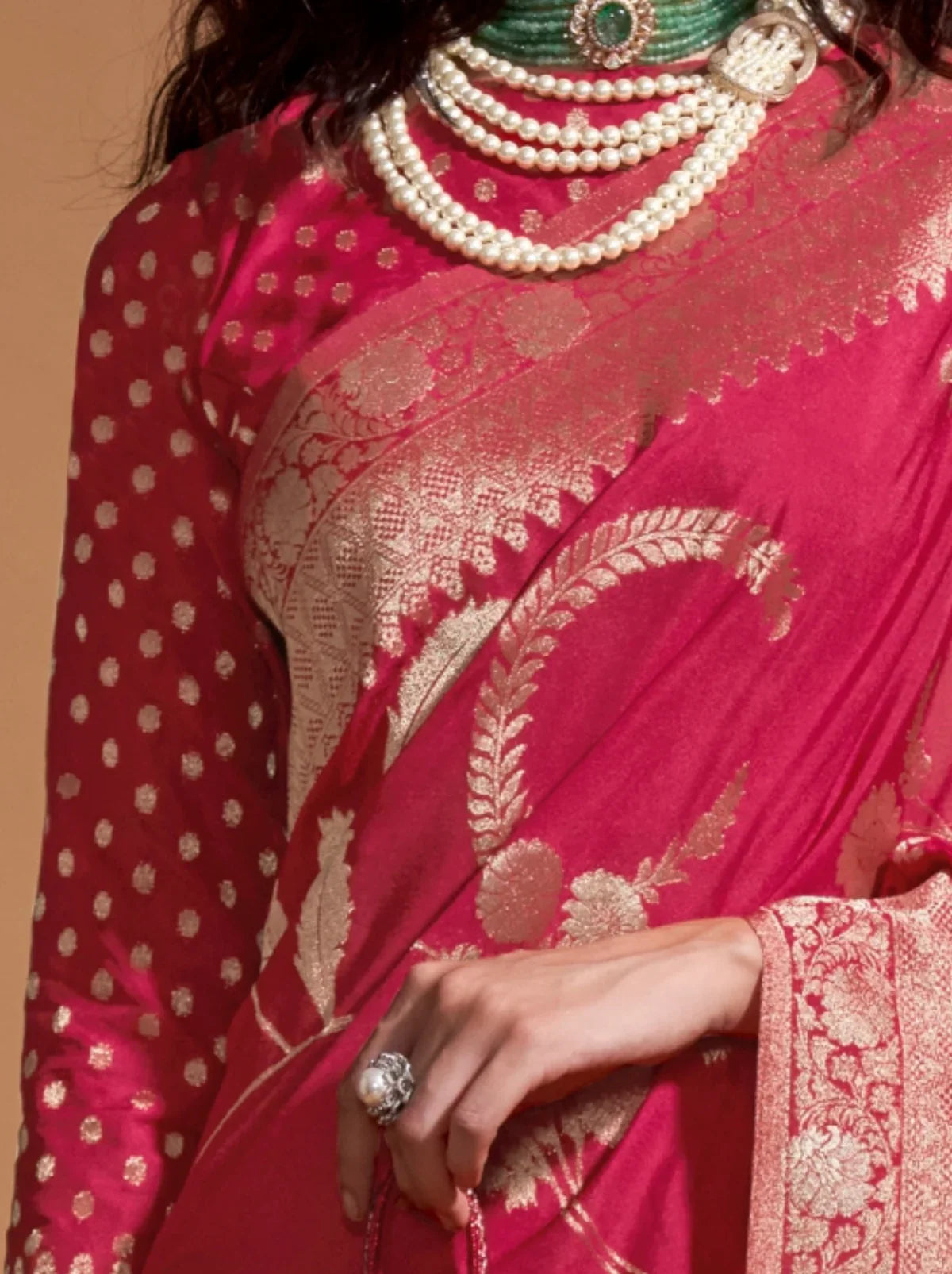 Red Banarasi Saree With Heavy Blouse