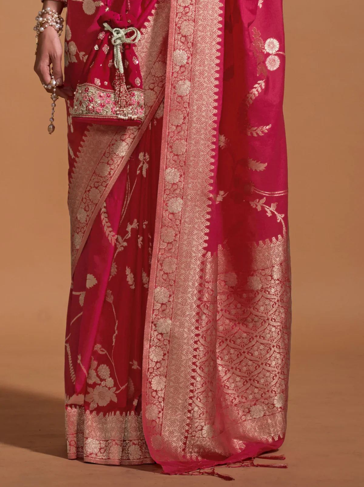 Red Banarasi Saree With Heavy Blouse