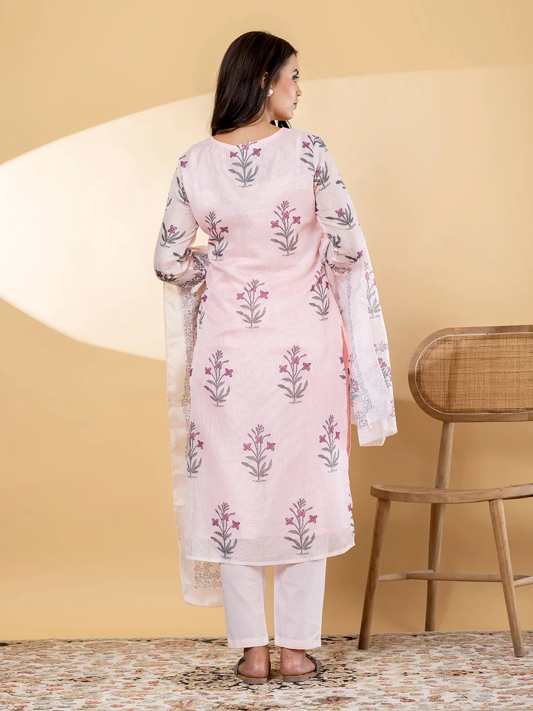 Blush Bloom Kota Doria Suit