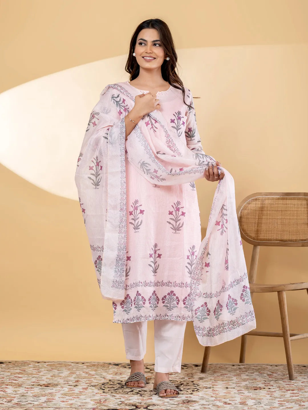 Blush Bloom Kota Doria Suit