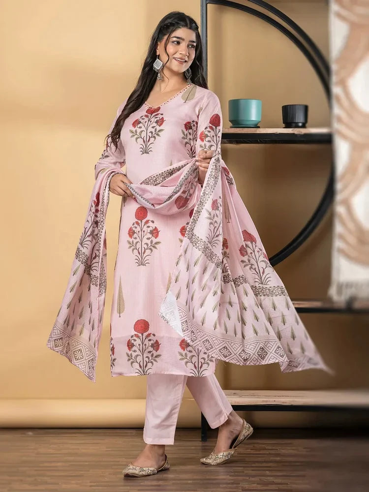 Rose Mist Kota Doria Suit Set