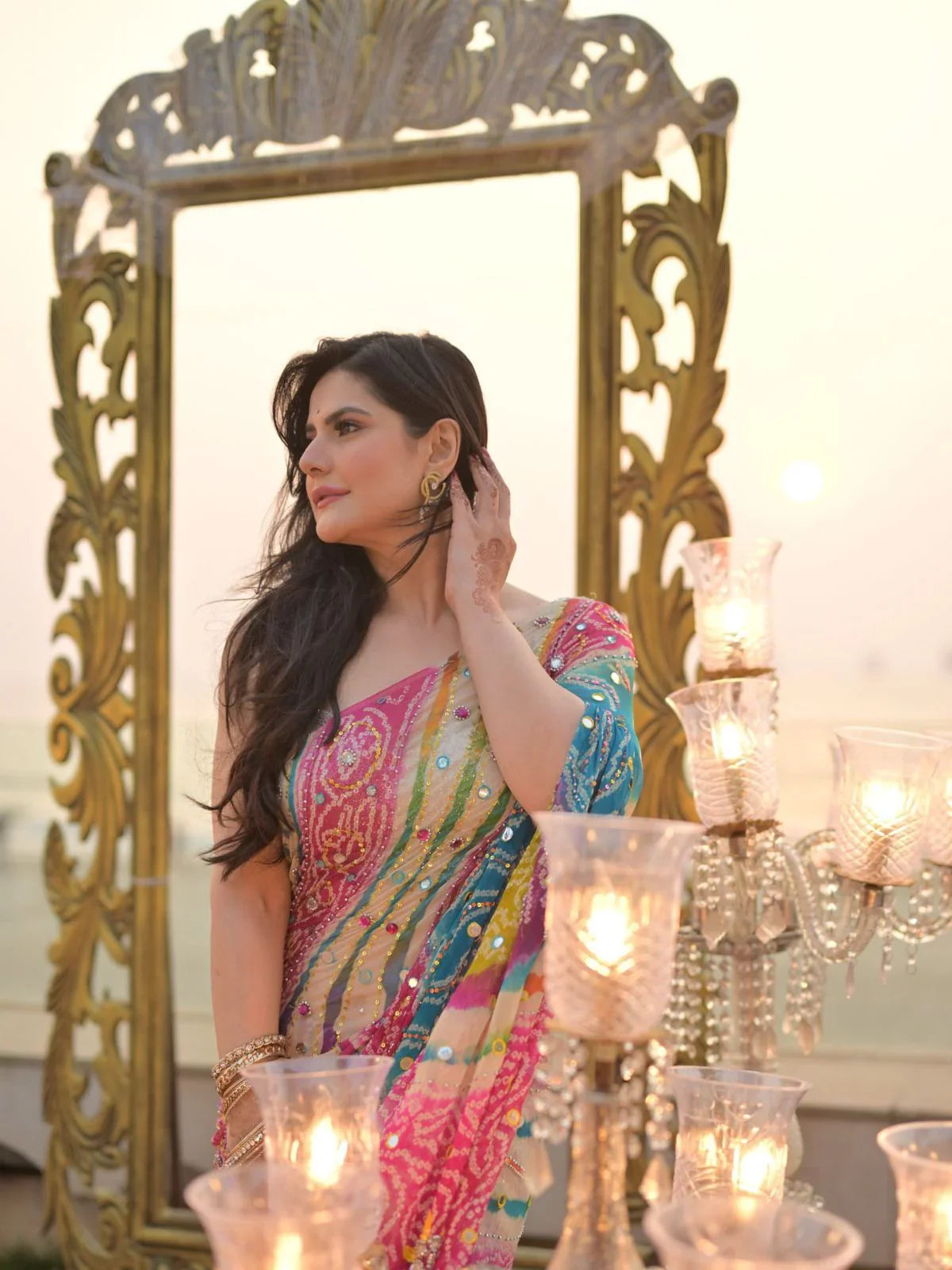 Trending celebrity inspired Noor-e-Bandhani silk saree - side view