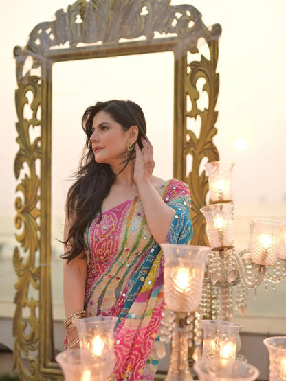 Trending celebrity inspired Noor-e-Bandhani silk saree - side view